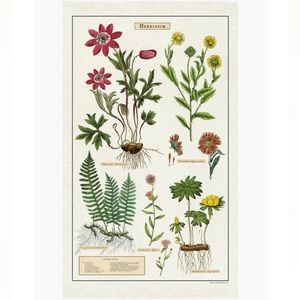 Floral Natural Cotton Tea Towel Herbarium Flora Tan Multicolor